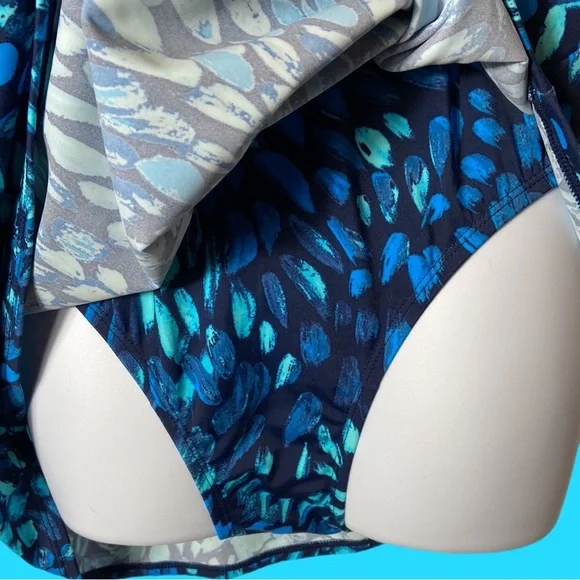 Denim & Co V Neck Wrap Front Swim Dress Azure Paint Brush Size 10 New - Picture 8 of 8